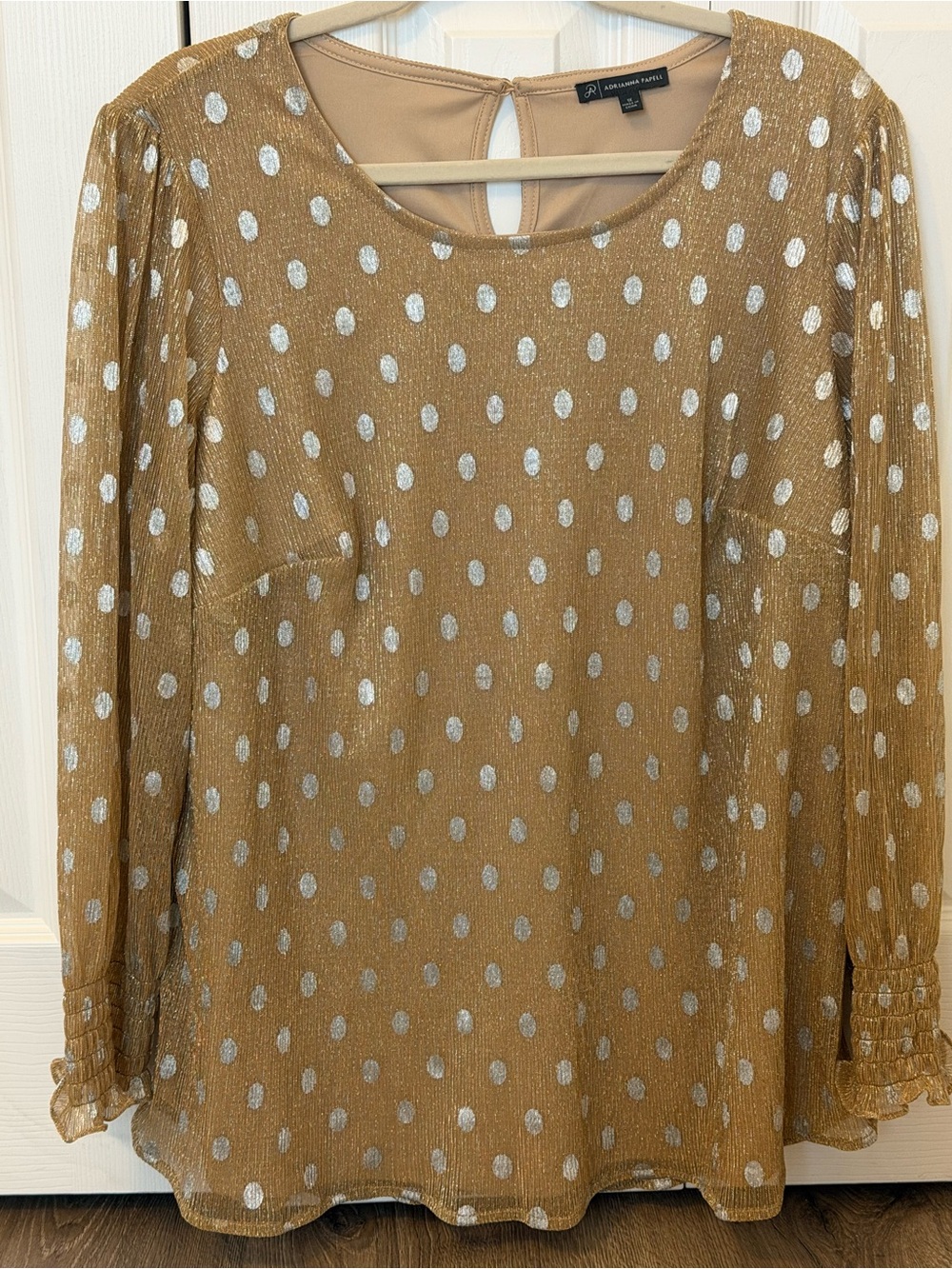 Adrianna Papell Metallic Gold Dot Long-Sleeve Blouse
